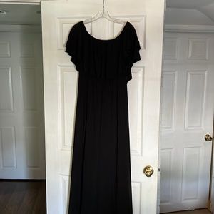 Pinkblush Black Off Shoulder Ruffle Trim Maternity Maxi Dress
